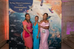 Portrait of the three 'Hummingbirds' as they are known, at the Hummingbird Ball for The Kay Mason Foundation, charity event photographed at Goodenough House in London