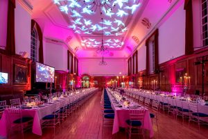 The Great Hall at Goodenough House ready for The Hummingbird Ball at Kings Cross London